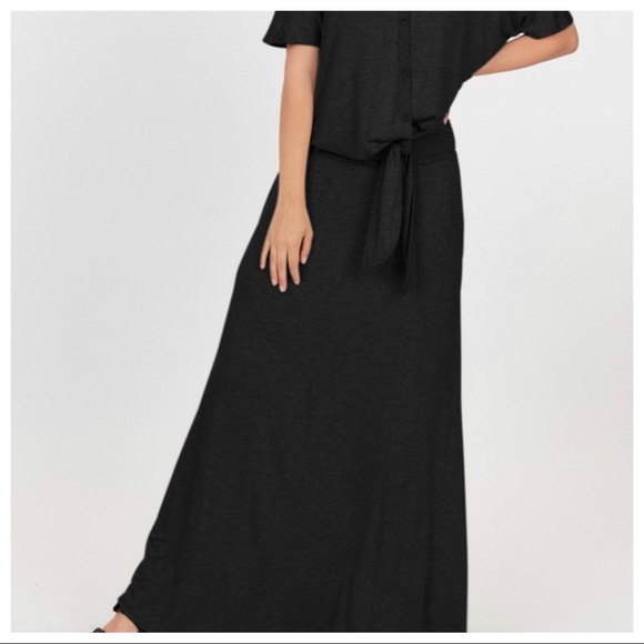 ✨LAST ONE✨Black Fold Waist Side Pockets Maxi Skirt - Picture 5 of 11